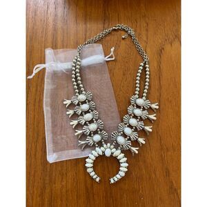 White Stone Bohemian Tribal Style Statement Collar Necklace in Silver